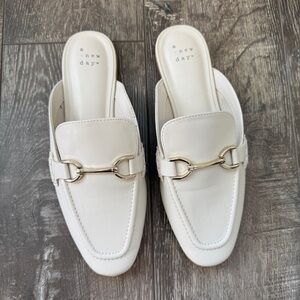 A New Day Women's Cream Mules with Gold Accent